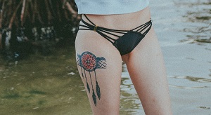 upper and outer thigh least painful tattoo spot 